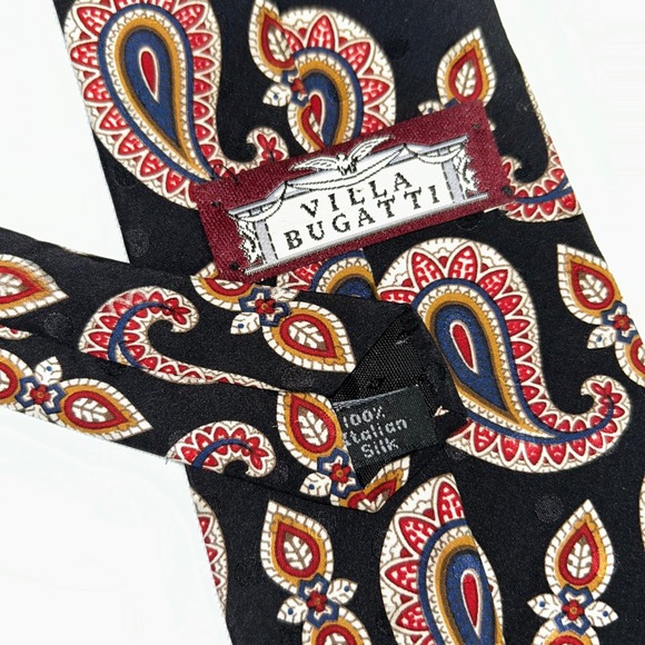 Villa Bugatti Black Paisley Italian Silk Necktie Luxury Designer Classic - Picture 3 of 8
